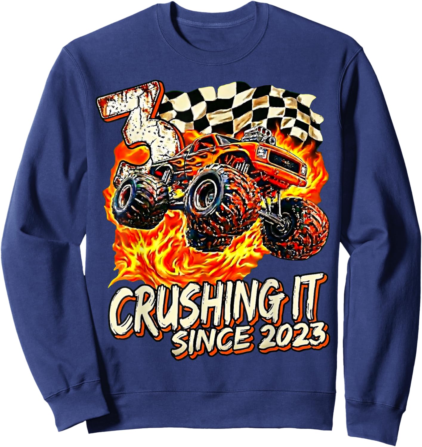Birthday Monster Truck Boy 3 Year Old Crushing It Since 2023 Sweatshirt - Sweatshirt | Navy