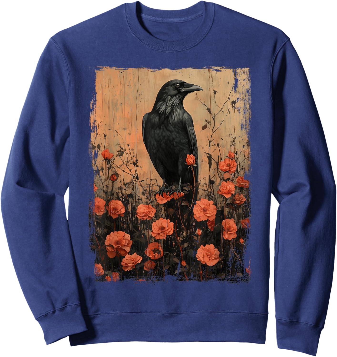 Gothic Raven Roses Vintage Floral Crow Mystical Dark Flower Sweatshirt - Sweatshirt | Navy