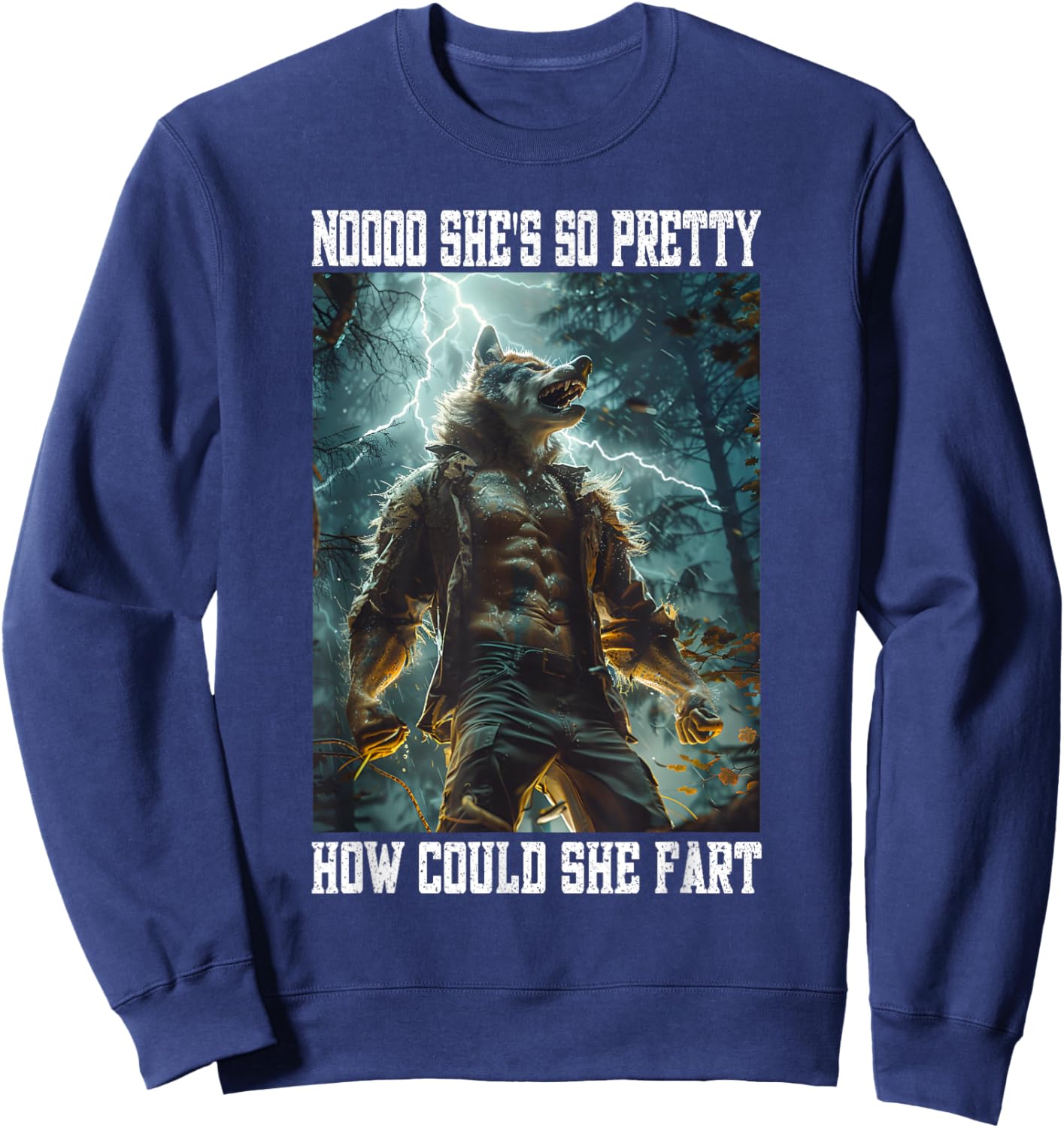 Cringy Sad Angry Werewolf Kitten Cringe Alpha Wolf Cringey Sweatshirt - Sweatshirt | Navy