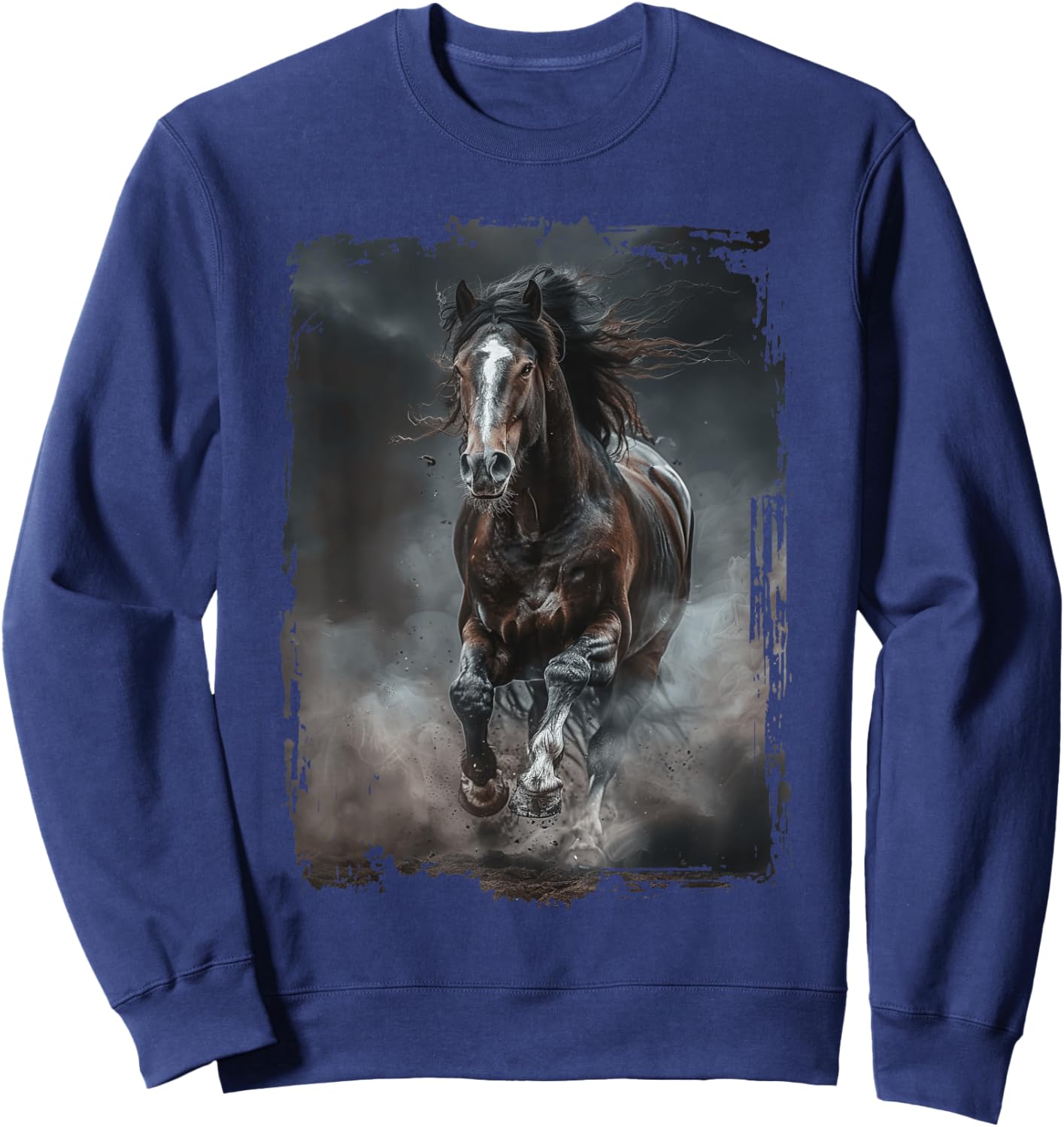 Horse Design Adults Kids Black Animal Print Clydesdale Horse Sweatshirt - Sweatshirt | Navy