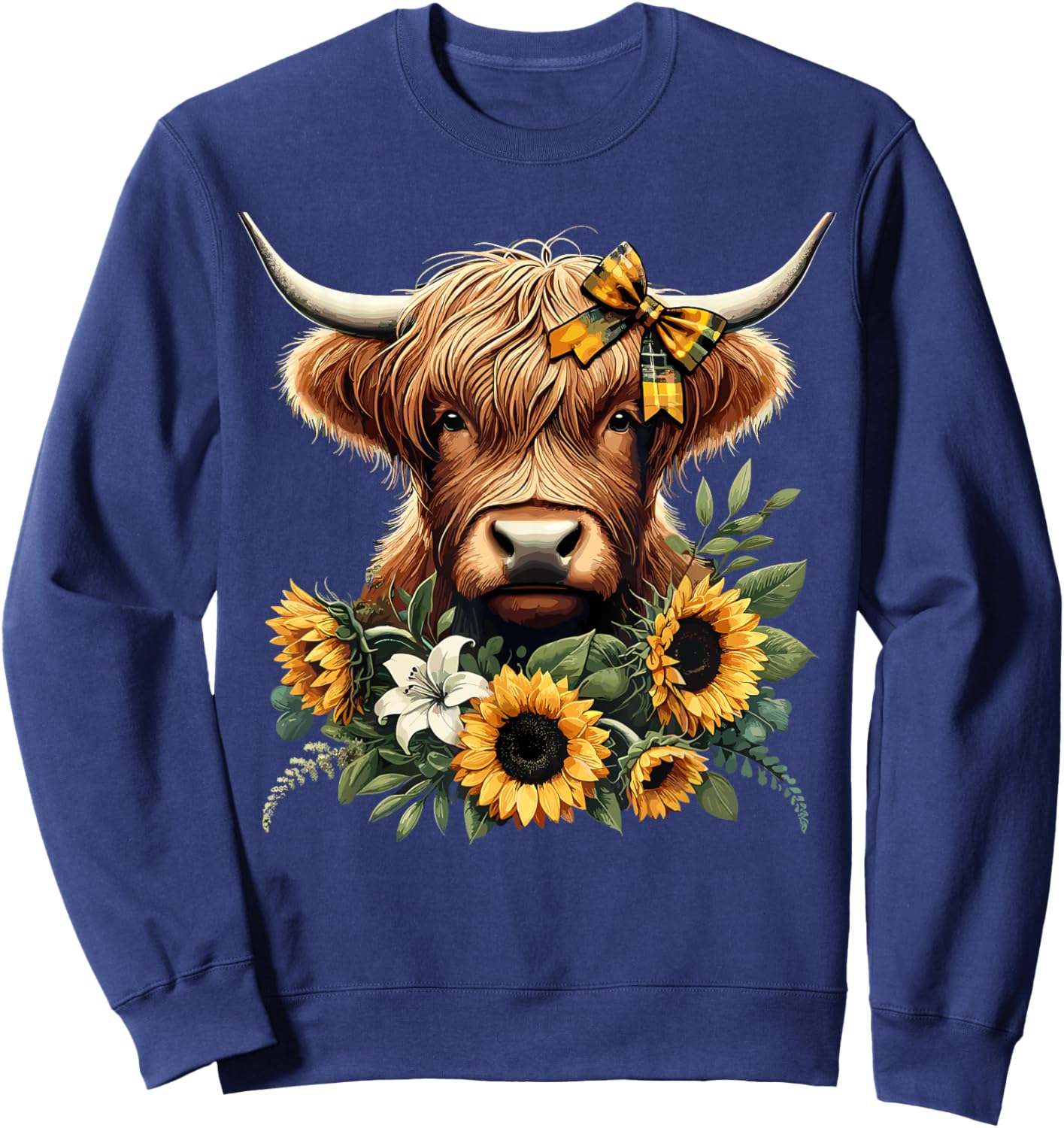 Highland Cow With Sunflowers Sweatshirt - Sweatshirt | Navy