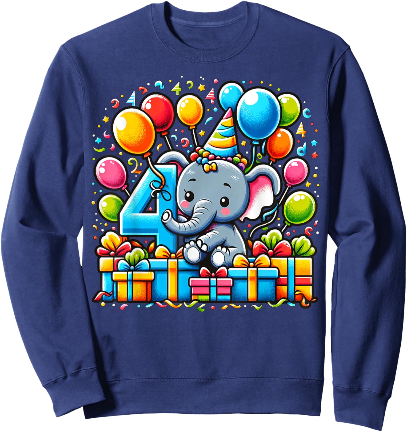 Bday fourth Boys, Girls, Kids age four 4th birthday Elephant Sweatshirt - Sweatshirt | Navy