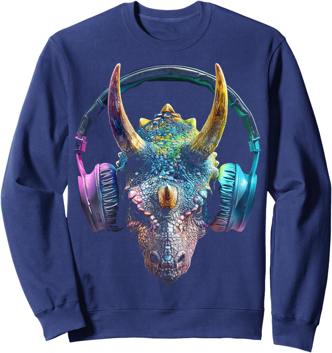 Triceratops Dinosaur Graphic Headphone Triceratops Sweatshirt - Sweatshirt | Navy