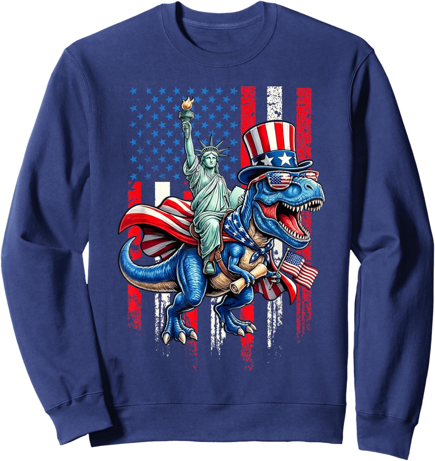 4th of July Statue Liberty Riding Dinosaur Men Boy Kid Sweatshirt - Sweatshirt | Navy