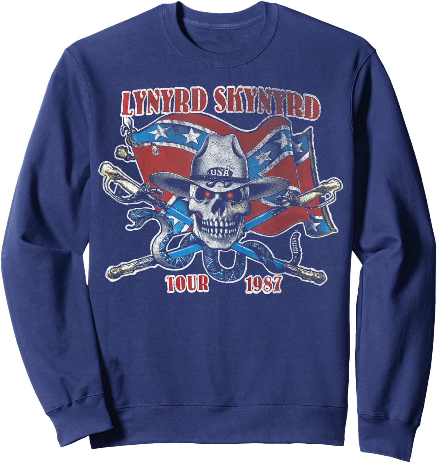 Lynyrd Skynyrd Tour 1987 USA Flag Vintage Southern Band Rock Sweatshirt - Sweatshirt | Navy