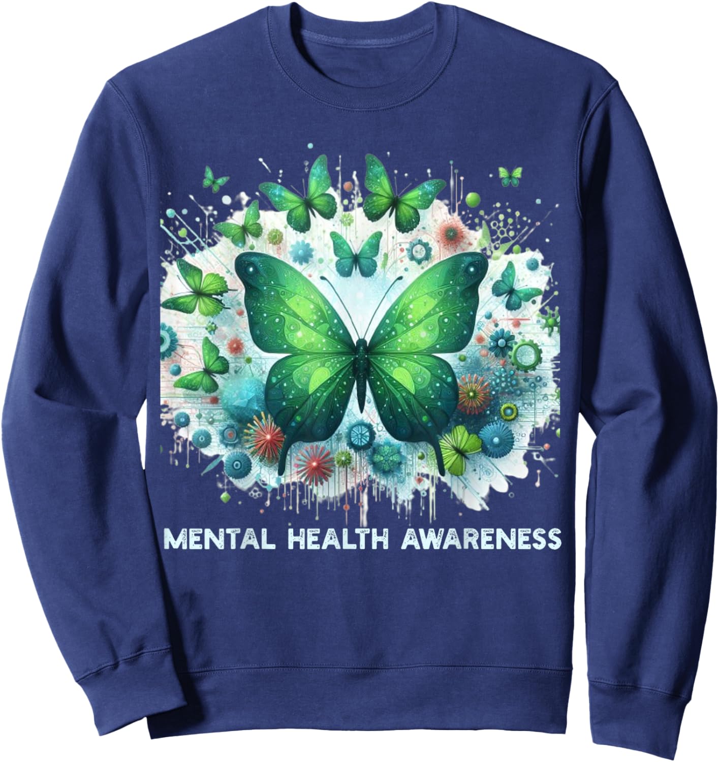 We Wear Green Mental Health Awareness Month Butterflies Men Sweatshirt - Sweatshirt | Navy