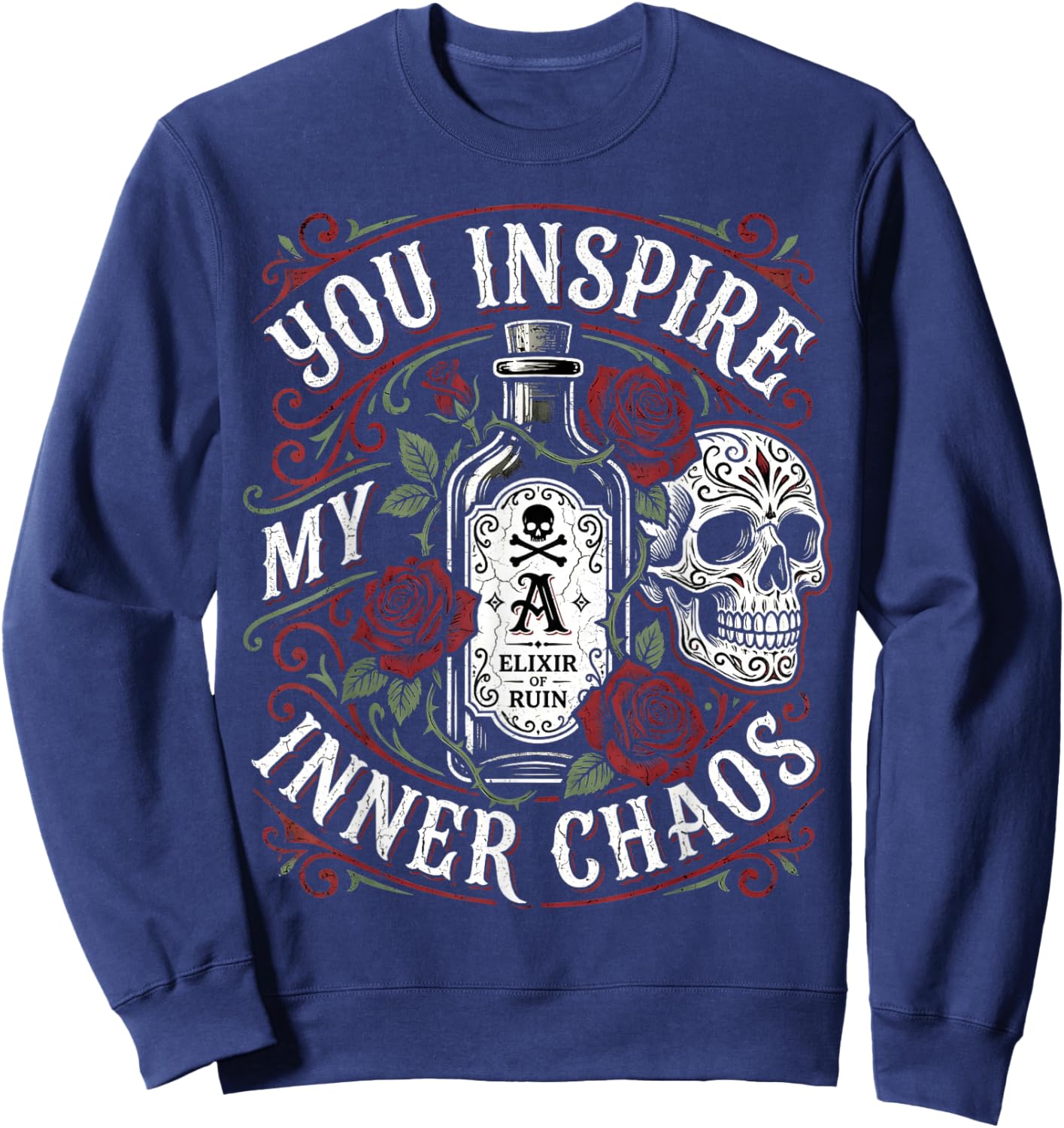 You Inspire My Inner Chaos Gothic Skull Dark Humor Sweatshirt - Sweatshirt | Navy