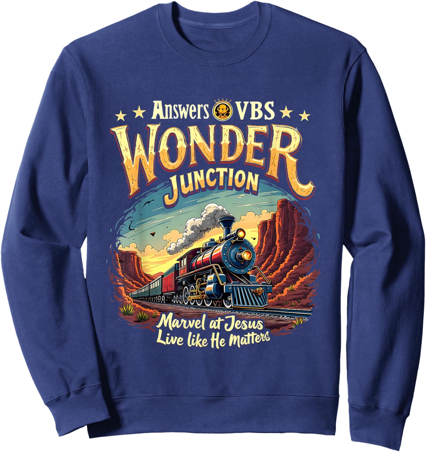 Vintage Wonder Junction VBS Train Theme Christian Costume Sweatshirt - Sweatshirt | Navy