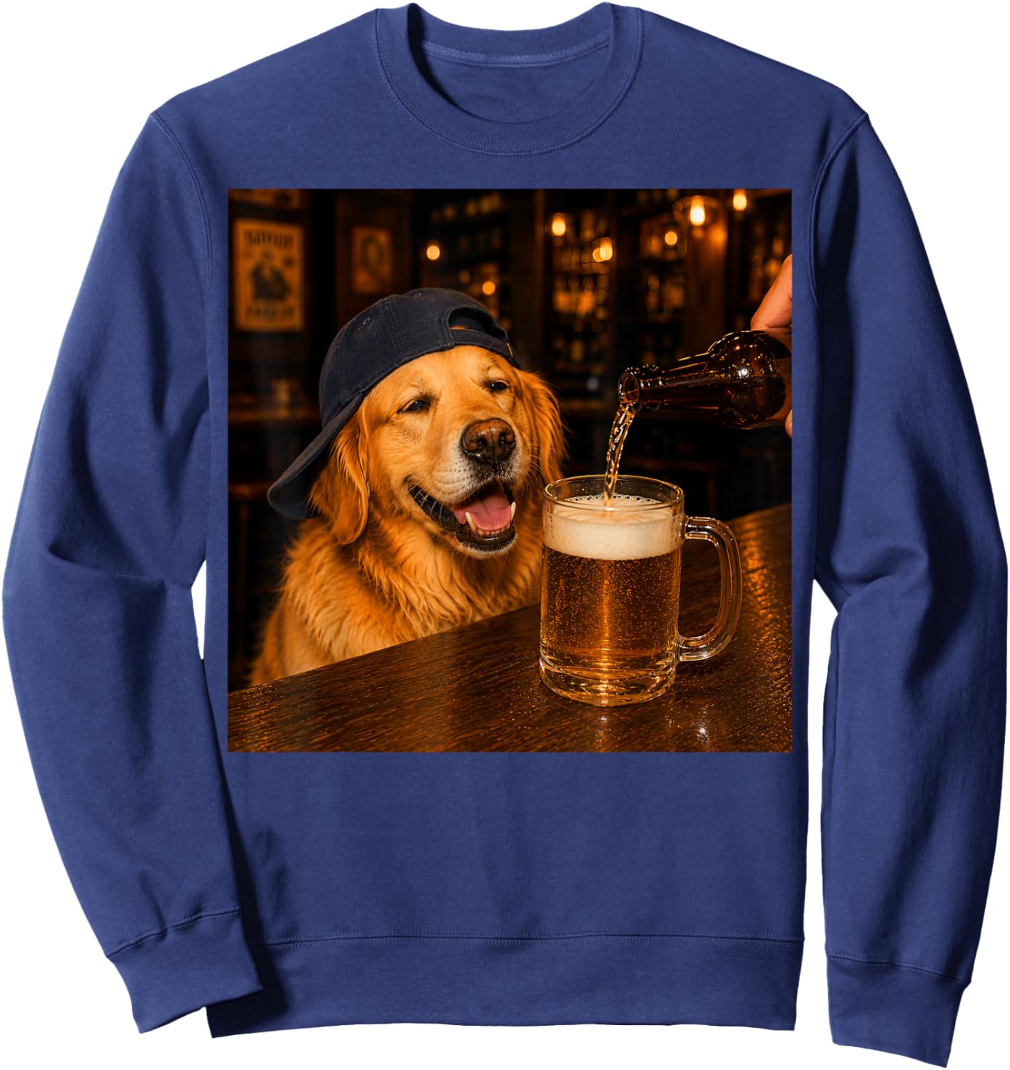 Golden Retriever Drinking Beer, Dog Meme Sweatshirt - Sweatshirt | Navy