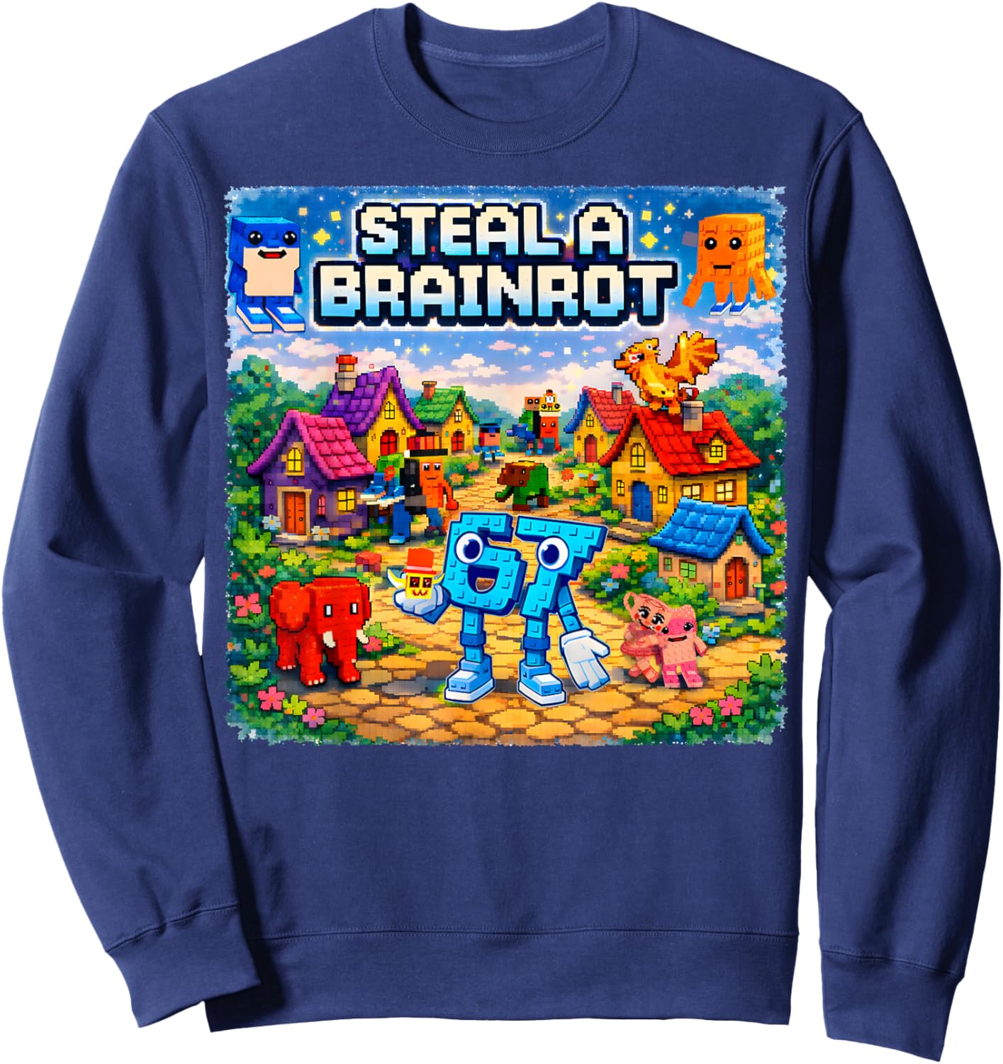 Steal A BRAINROT Funny 67 Brainrot Meme Gift Boy Kid Sweatshirt - Sweatshirt | Navy