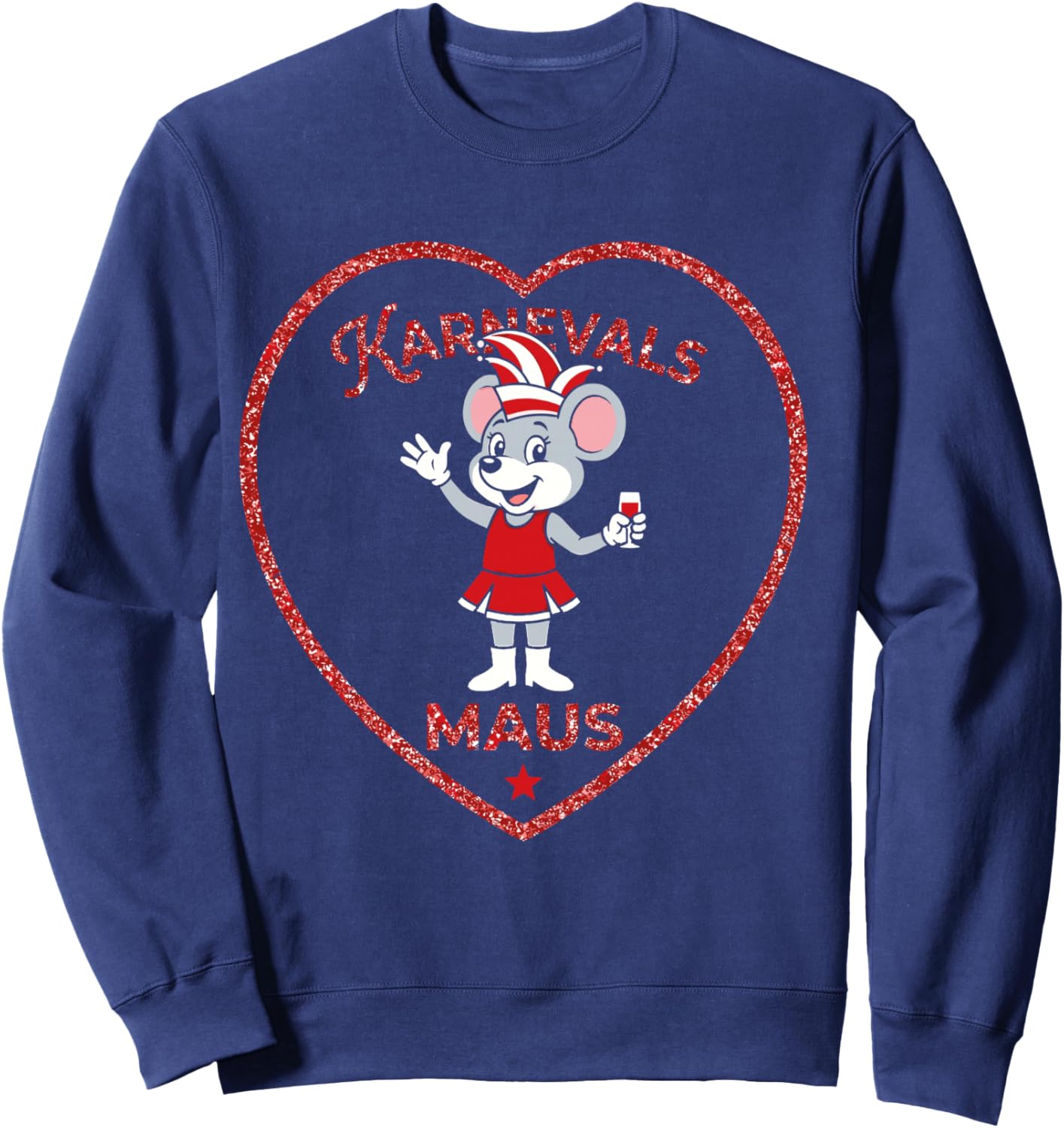 Carnival Mouse Heart Red White Cologne Carnival Women's Long-Sleeved Shirt Sweatshirt - Sweatshirt | Navy