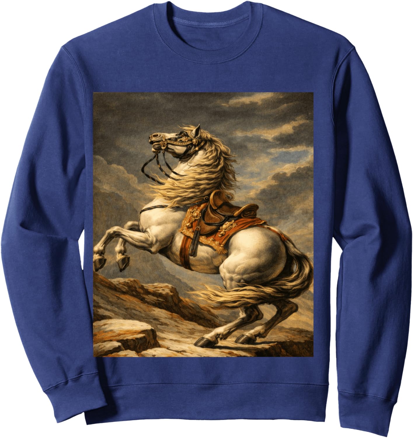 Majestic Vintage Motif Cheval d'élevage Manche Longue Sweatshirt - Sweatshirt | Navy