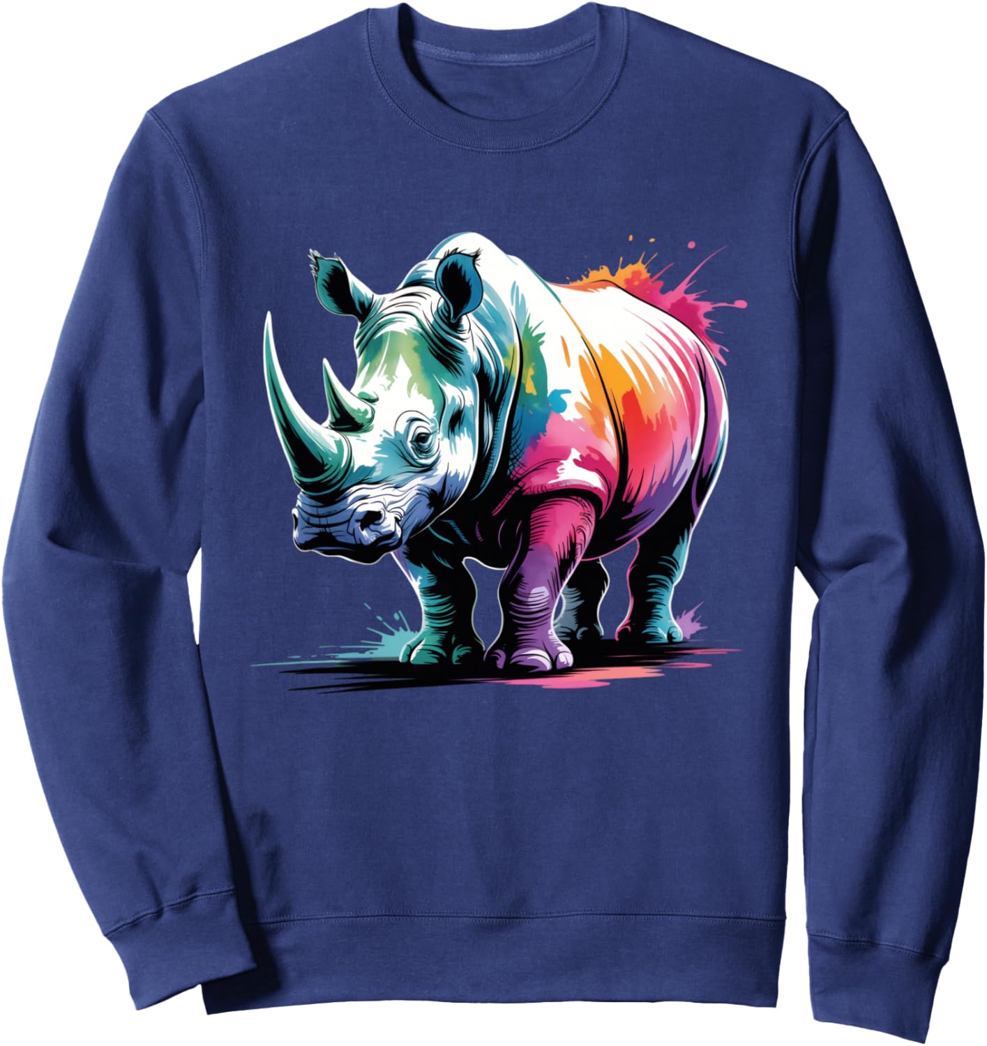 Rhino Poster Style Colorful Paint Splatter Art Graphic Sweatshirt - Sweatshirt | Navy