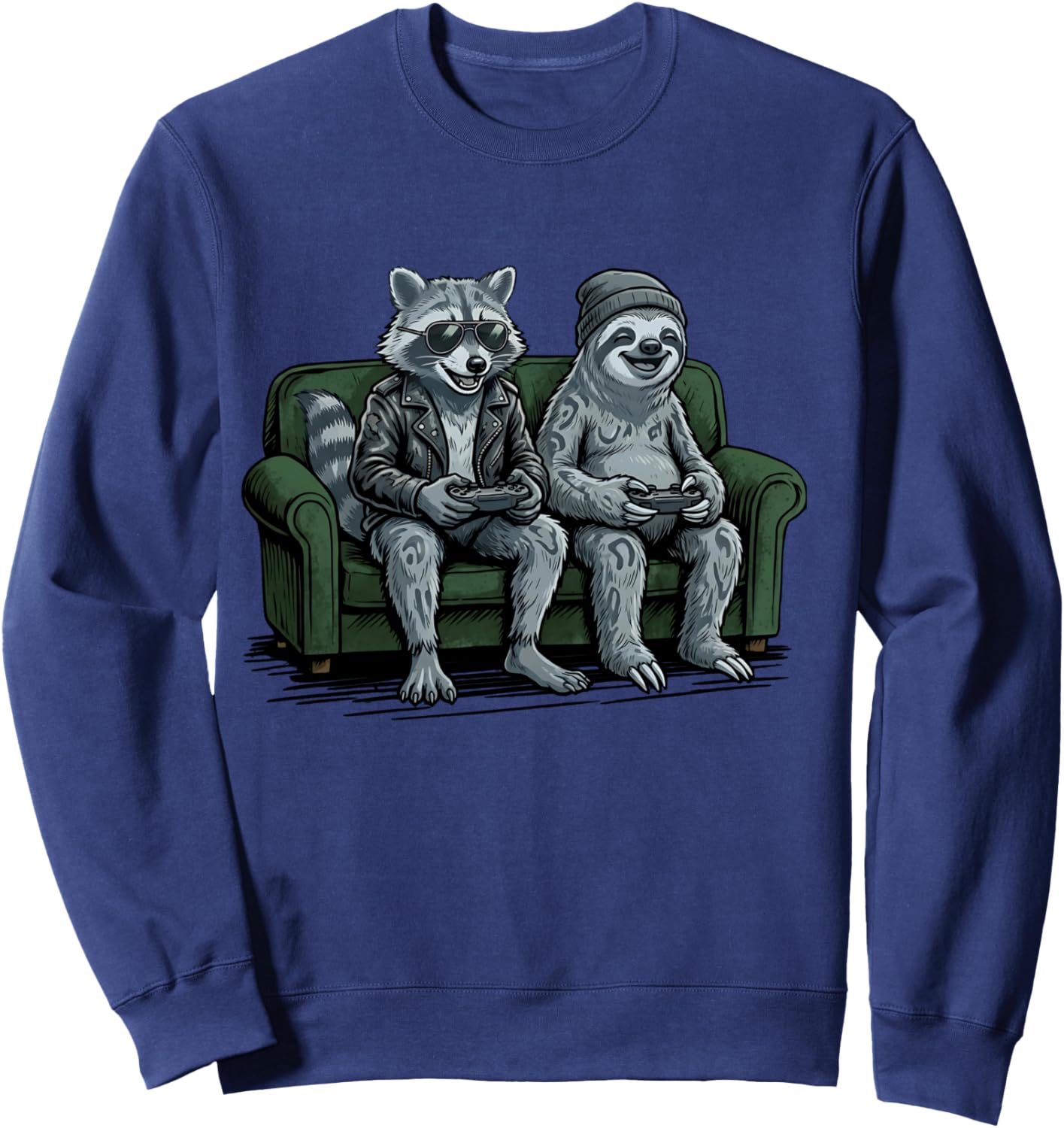 Faultier mit Waschbär Video Spiele beim Gaming Jungen Gamer Langarmshirt Sweatshirt - Sweatshirt | Navy