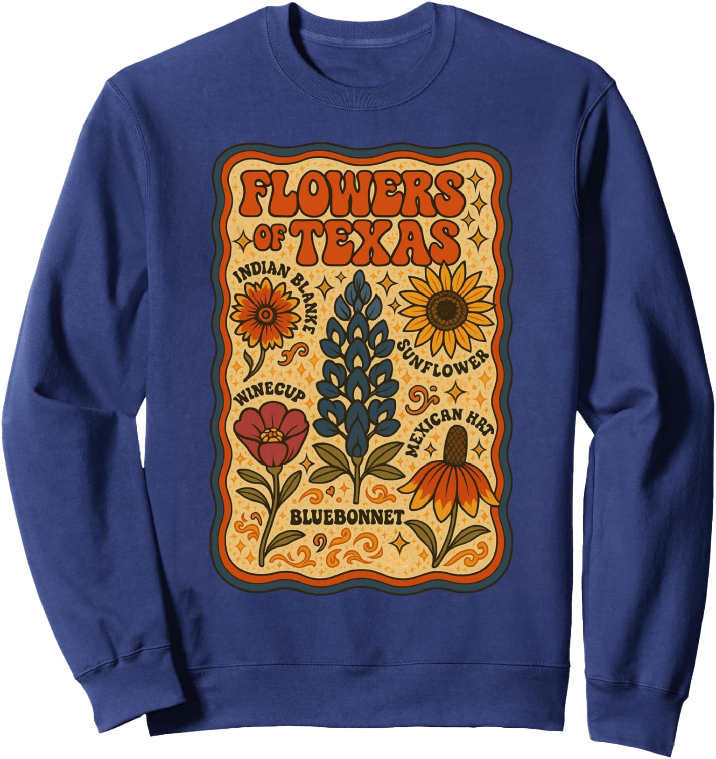Flowers of Texas Retro Floral Wildflowers Sweatshirt - Sweatshirt | Navy