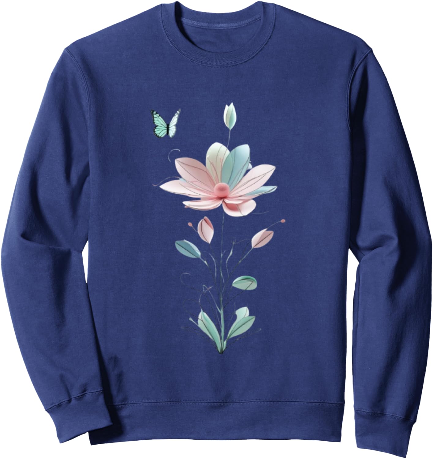 Unisexe pour Homme et Femme avec Motif Fleur et Papillon Manche Longue Sweatshirt - Sweatshirt | Navy