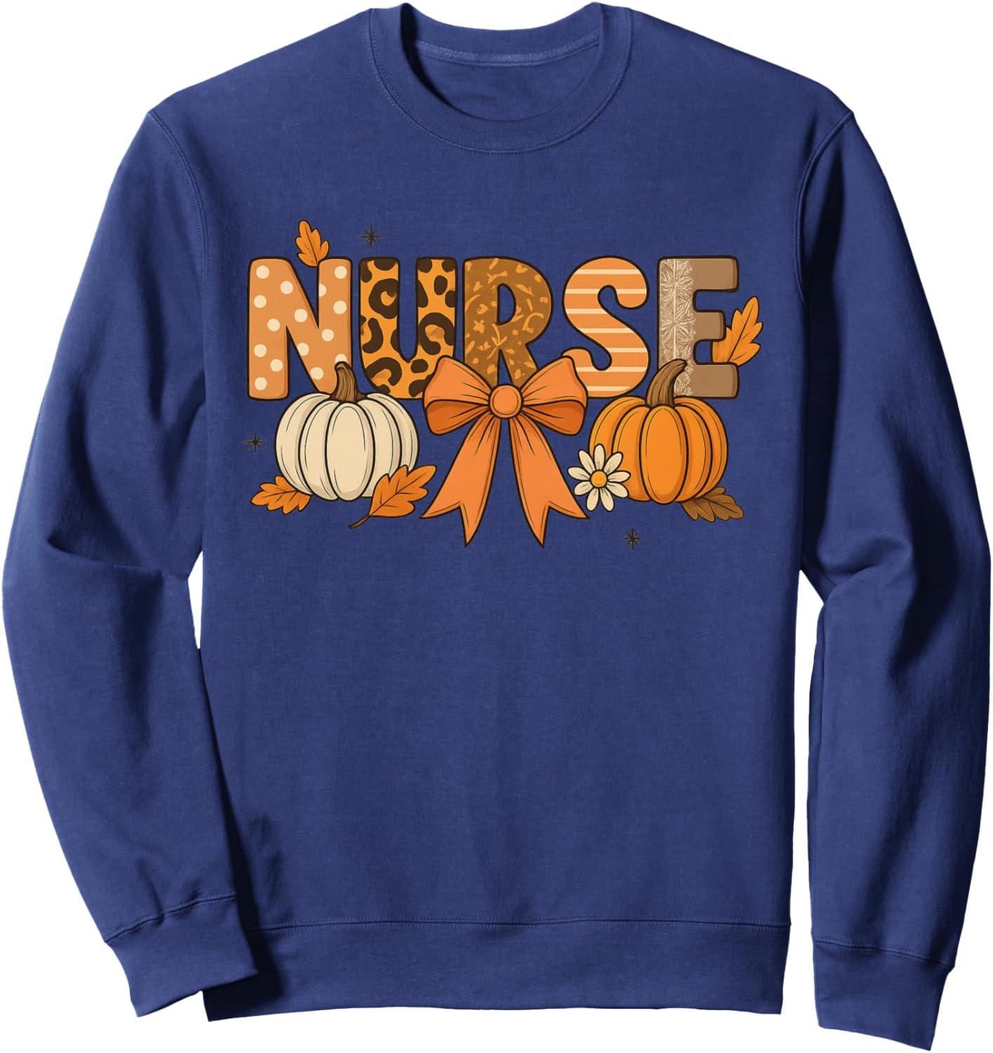 Fall Nurse Pumpkin Leopard Print Autumn Thanksgiving Sweatshirt - Sweatshirt | Navy