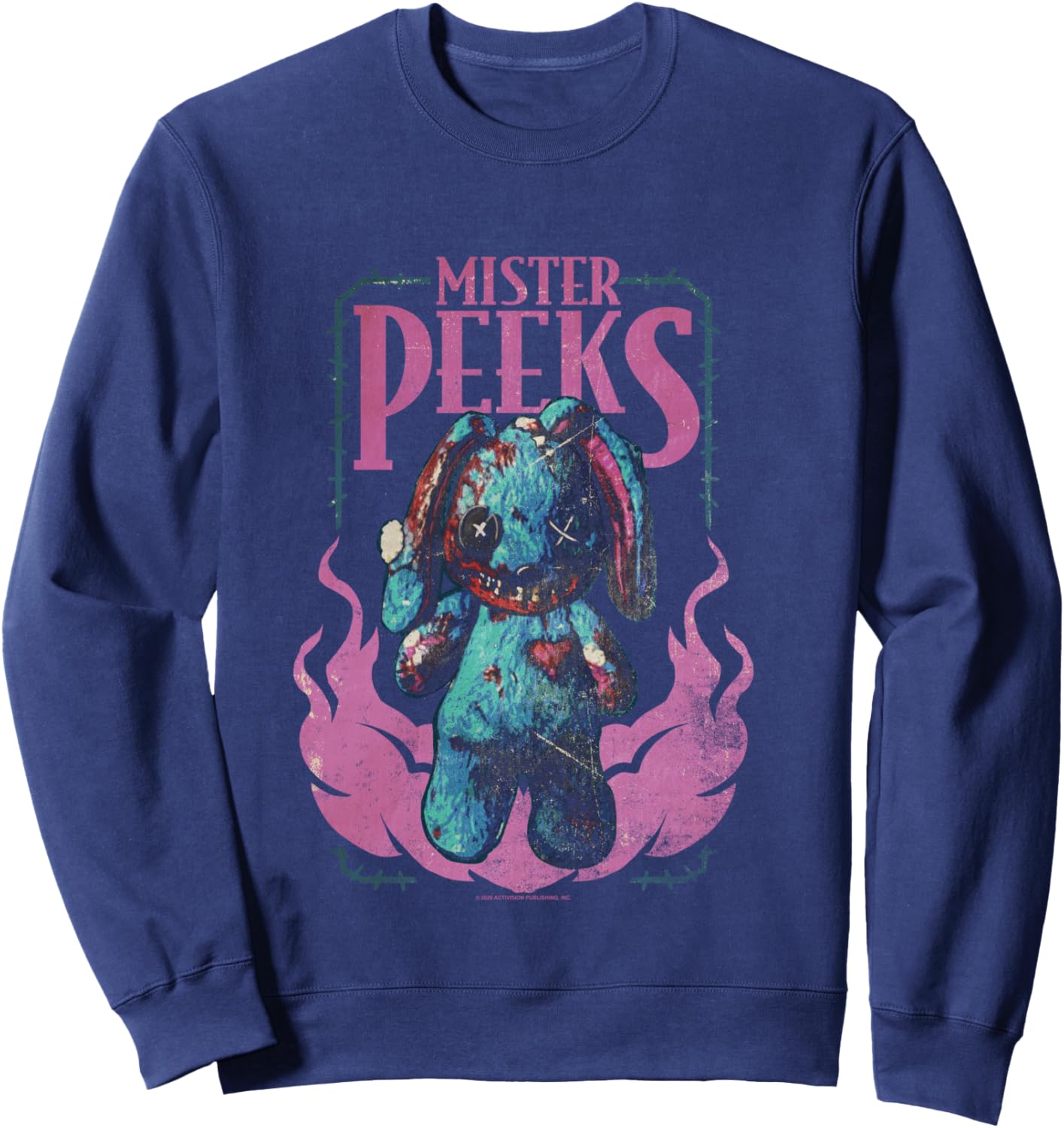 Call of Duty Mister Peeks Zombie Bunny Flames Video Game Sweatshirt - Sweatshirt | Navy