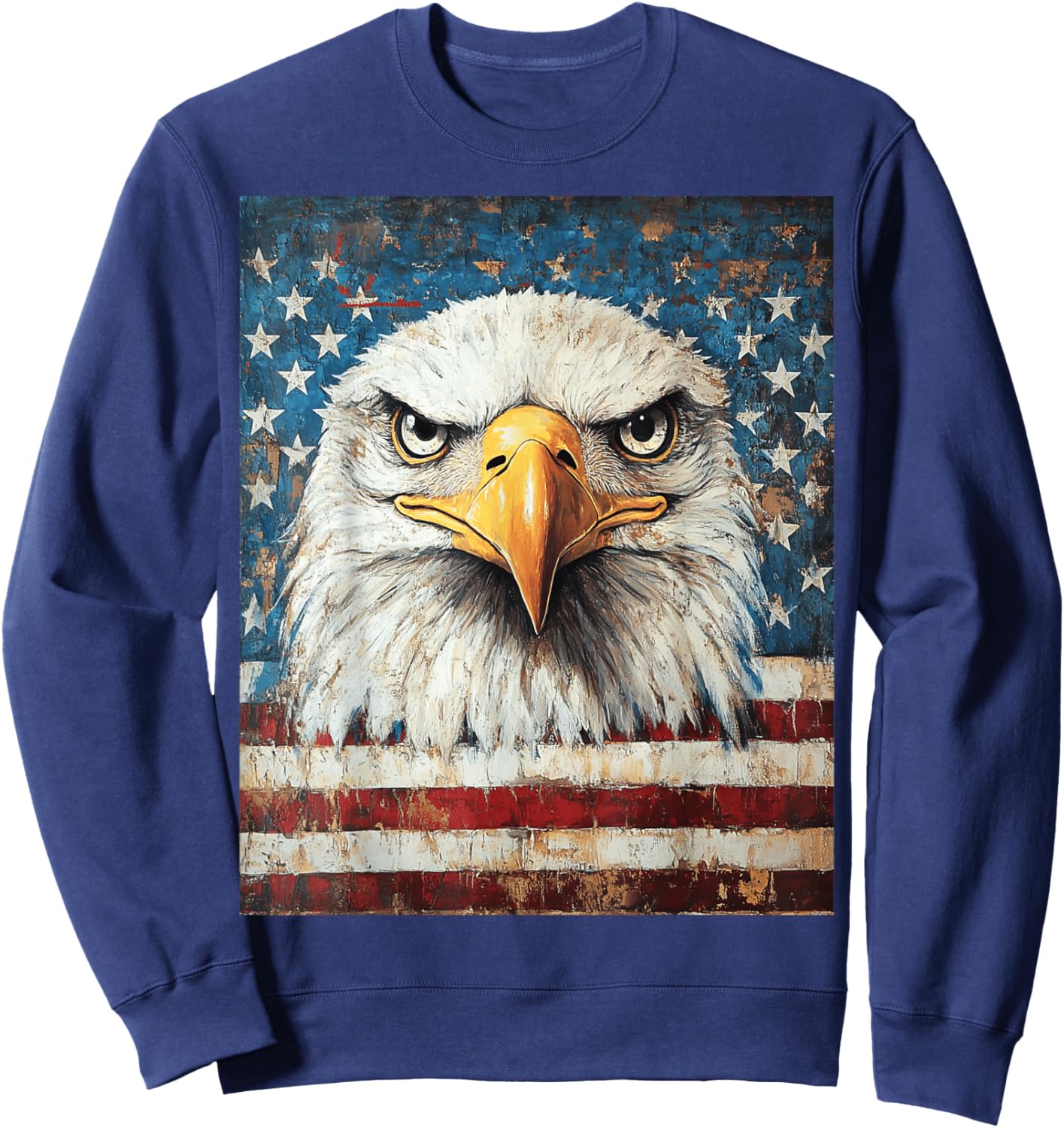 American Bald Eagle USA Flag Patriotic 4th of July Vintage Sweatshirt - Sweatshirt | Navy