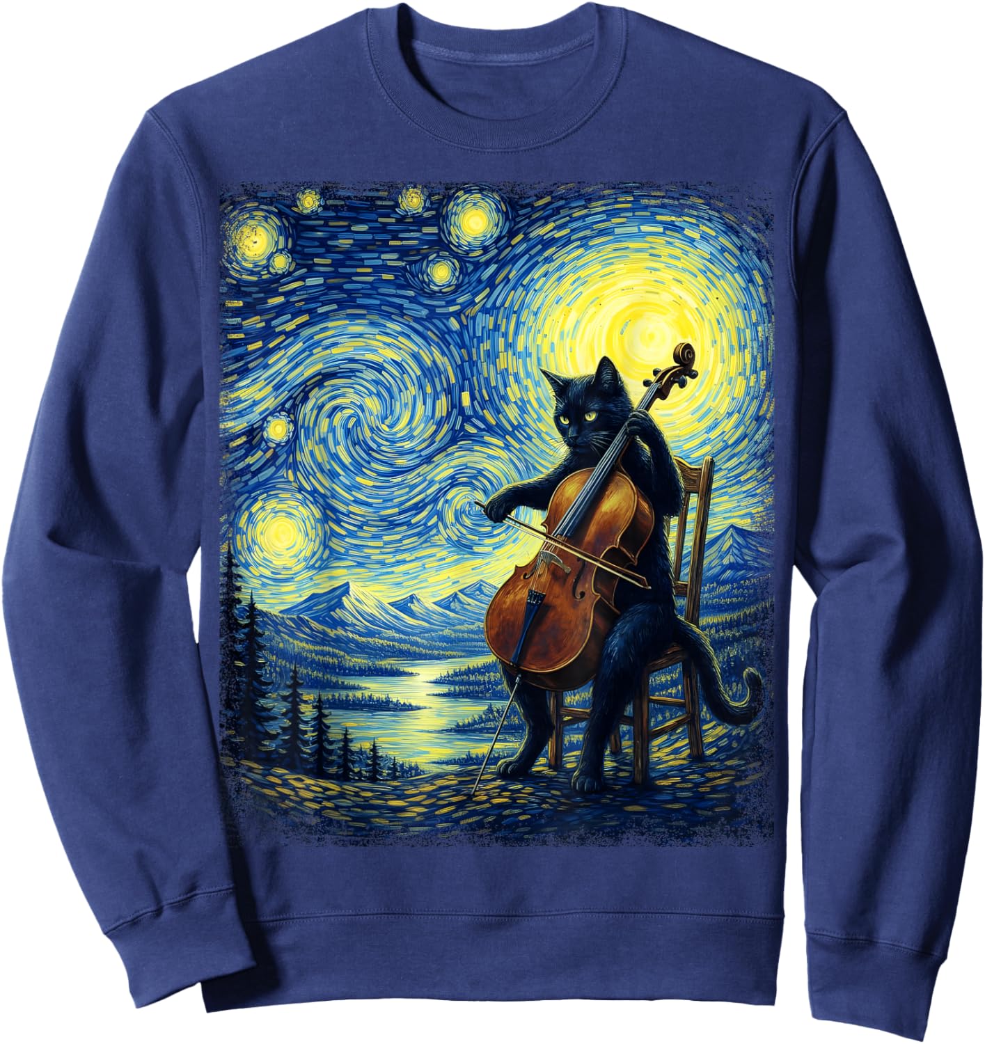 Funny Cat Playing Cello Musician Music Musical Instrument Sweatshirt - Sweatshirt | Navy