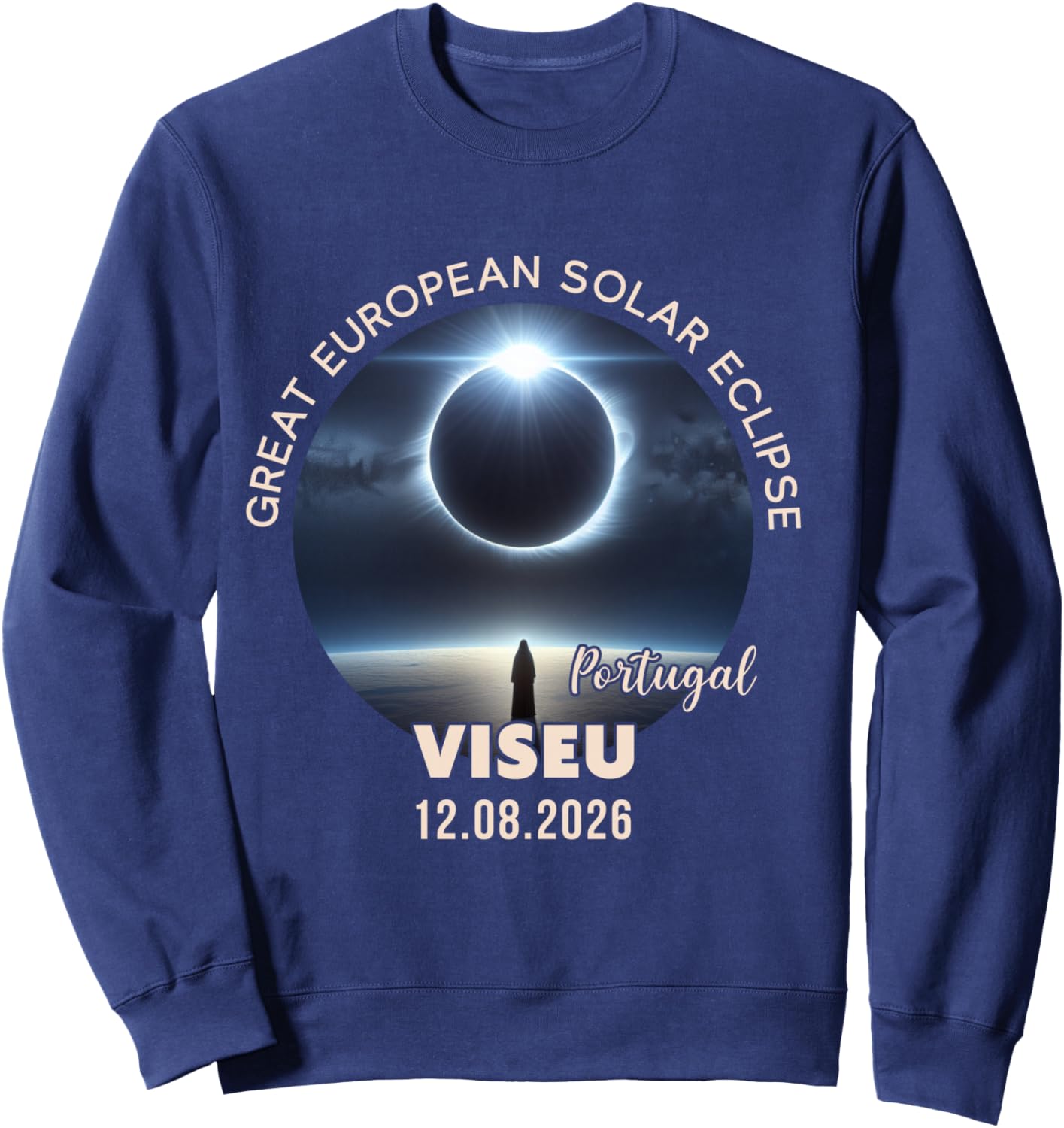 Viseu, Portugal Great European Solar Eclipse 2026 Manche Longue Sweatshirt - Sweatshirt | Navy