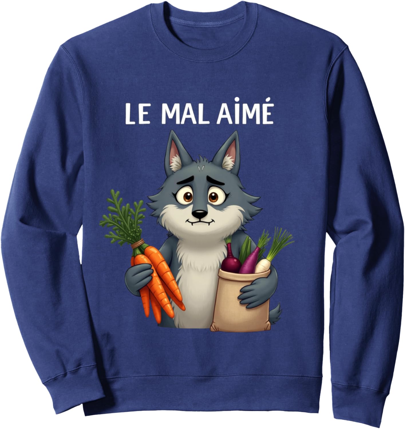 Evil Loved A Wolf Eating Vegetables to Have Friends Sweatshirt - Sweatshirt | Navy