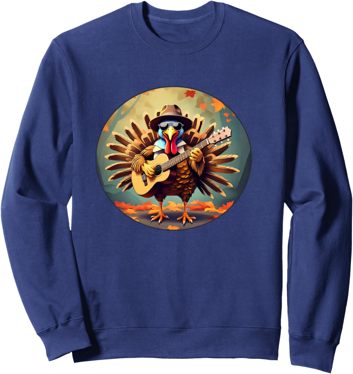 Funny Turkey Playing Guitar Thanksgiving Day Party Rockstar Sweatshirt - Sweatshirt | Navy