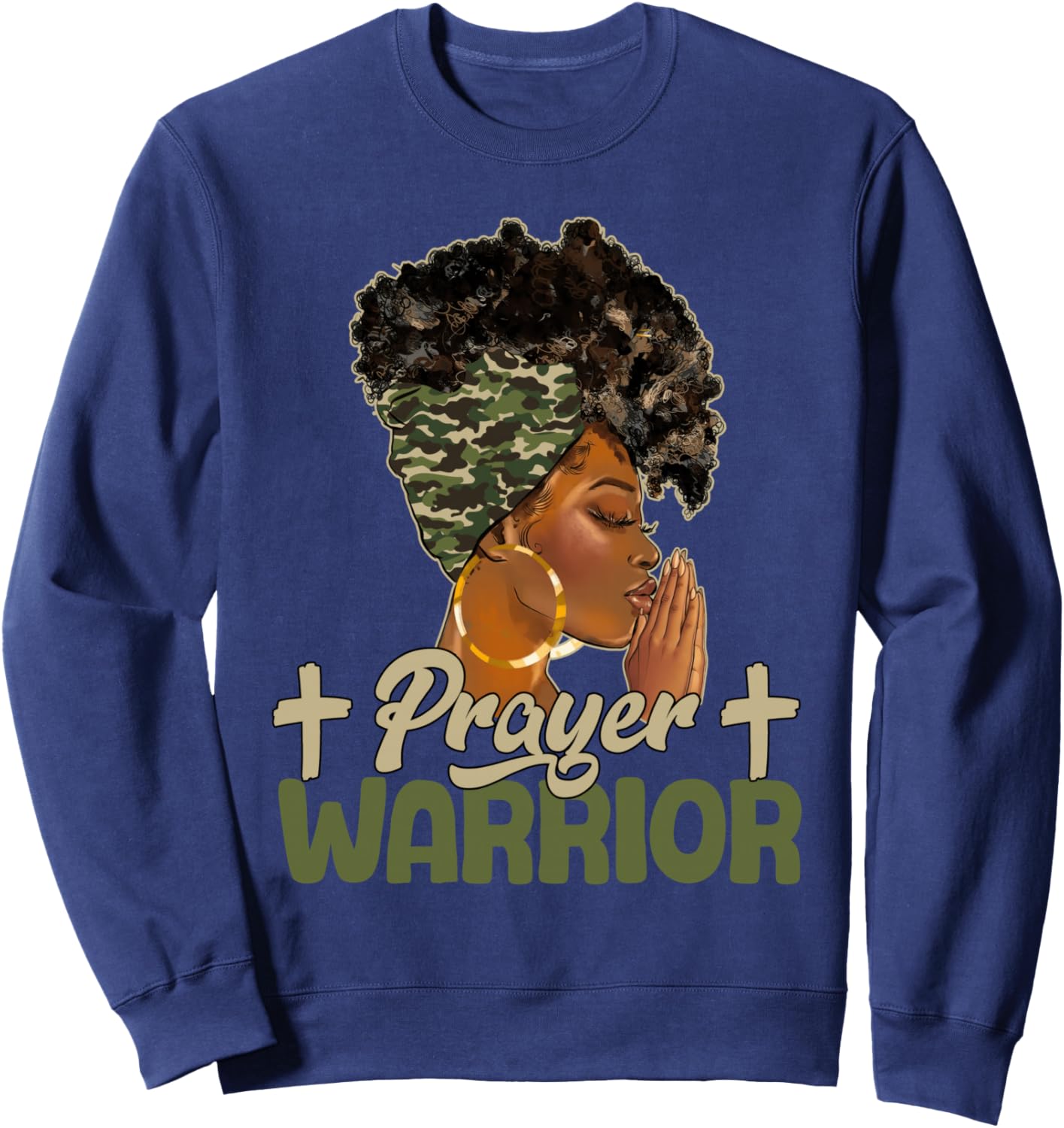 Praying Black Woman Afro Christian Sayings Prayer Warrior Sweatshirt - Sweatshirt | Navy