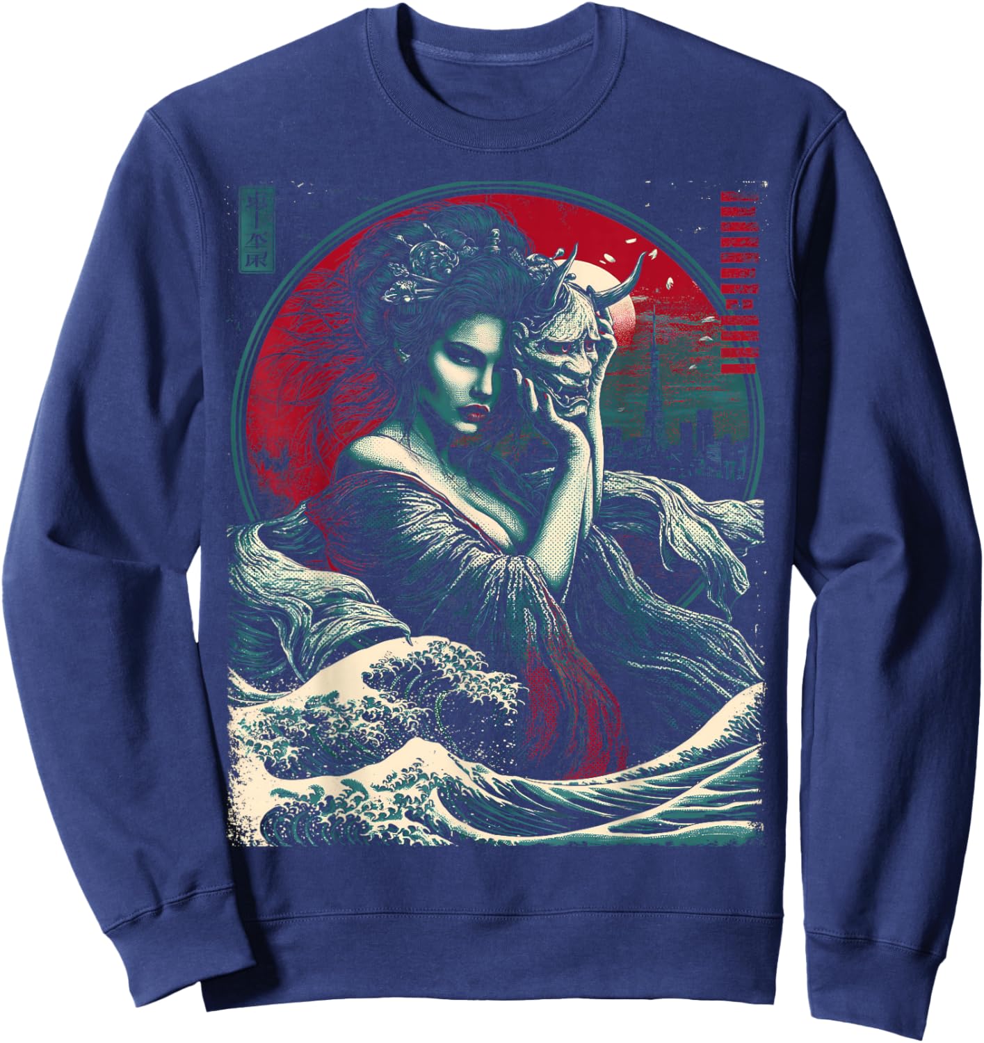 Japanische Tokyo Hannya Dämonenmaske und Mädchen Sweatshirt - Sweatshirt | Navy