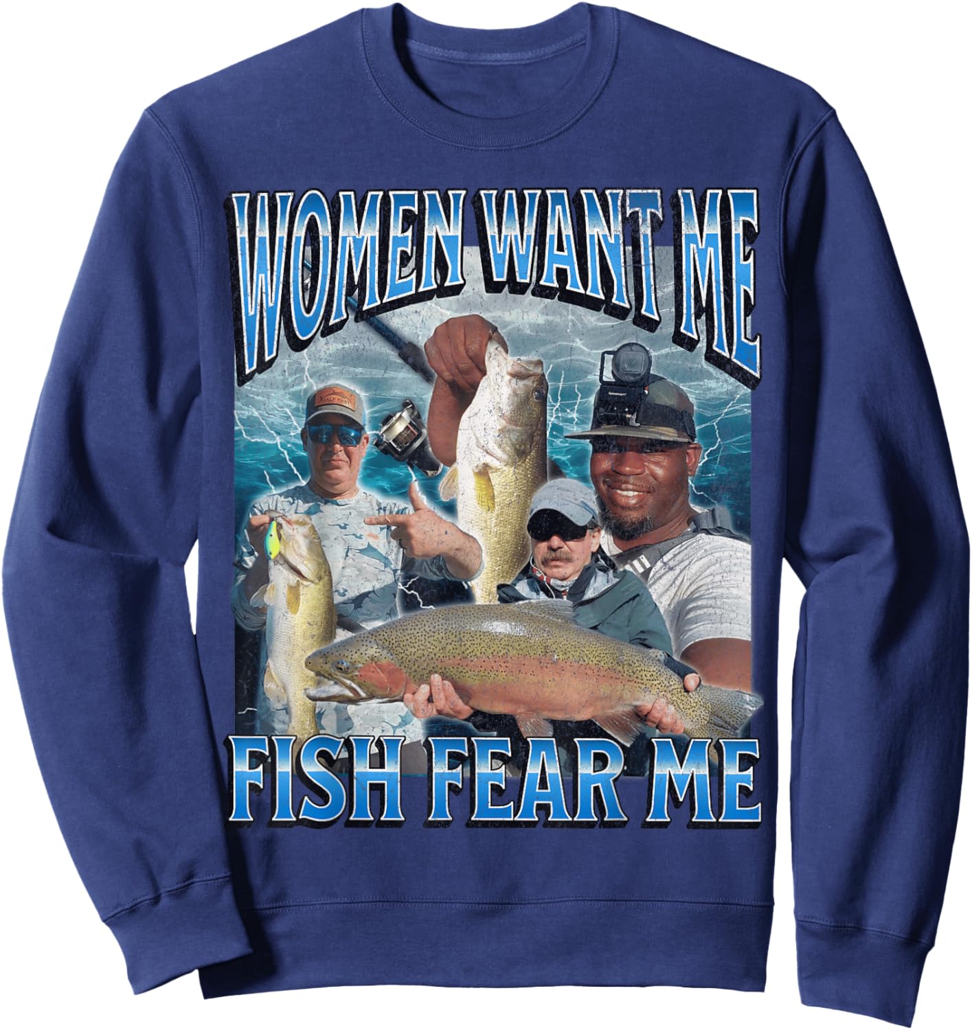 MildlyPerturbed Women's Fishing - Black, Small - Short Sleeve, Classic Fit - Funny Retro Graphic - Adults, Fishing Enthusiasts, Gift Shoppers Sweatshirt - Sweatshirt | Navy