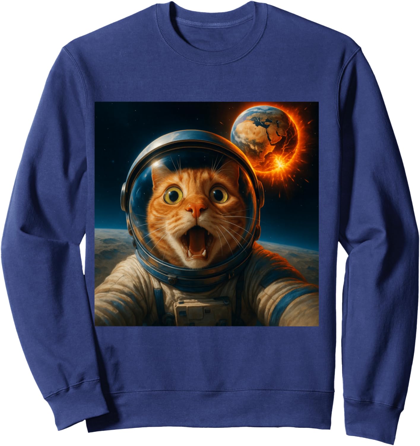 Funny Astronaut Cat Selfie Space Sweatshirt - Sweatshirt | Navy