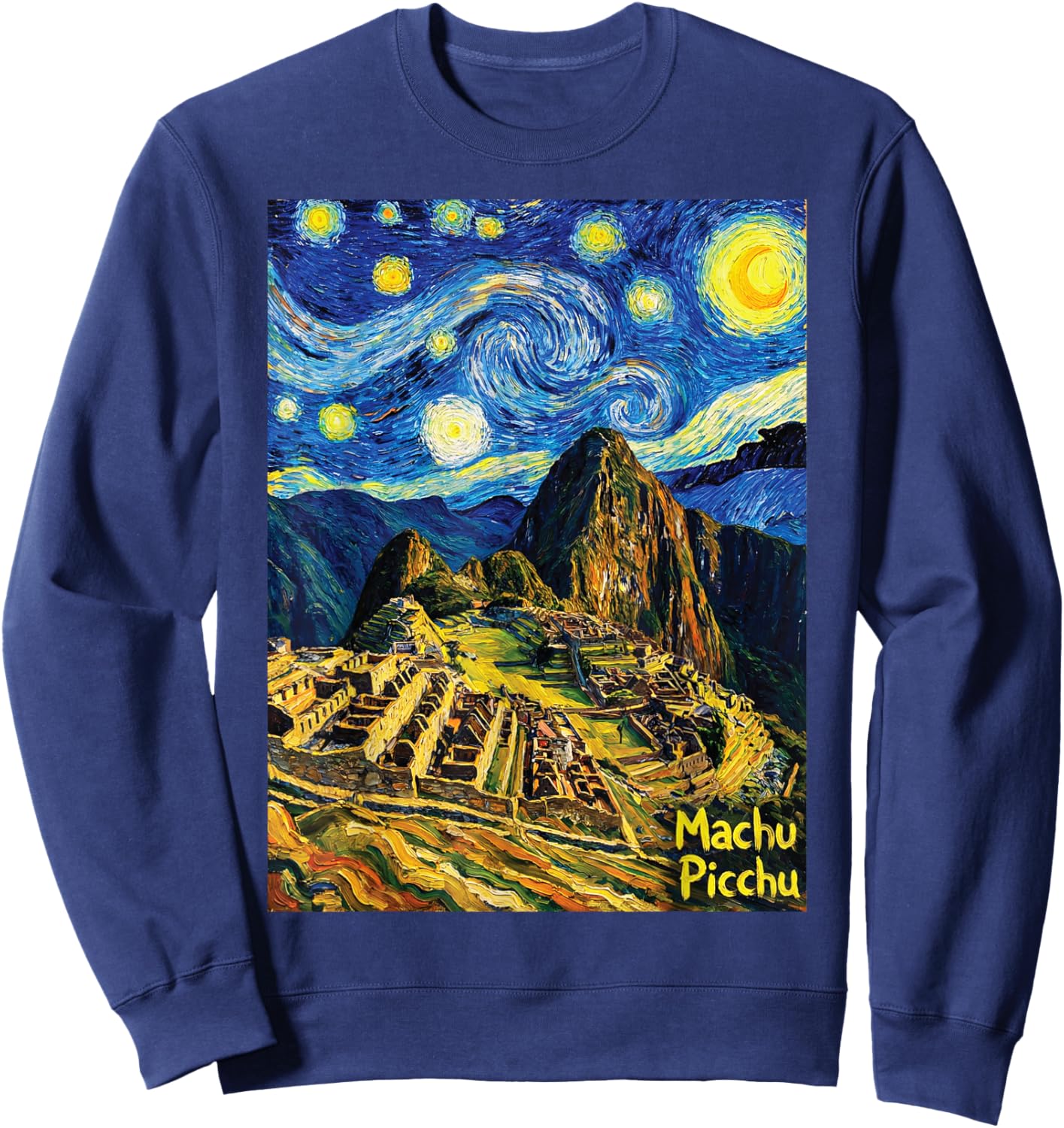 Machu Picchu Starry Night Van Gogh Style Peru Inca Ruins Sweatshirt - Sweatshirt | Navy