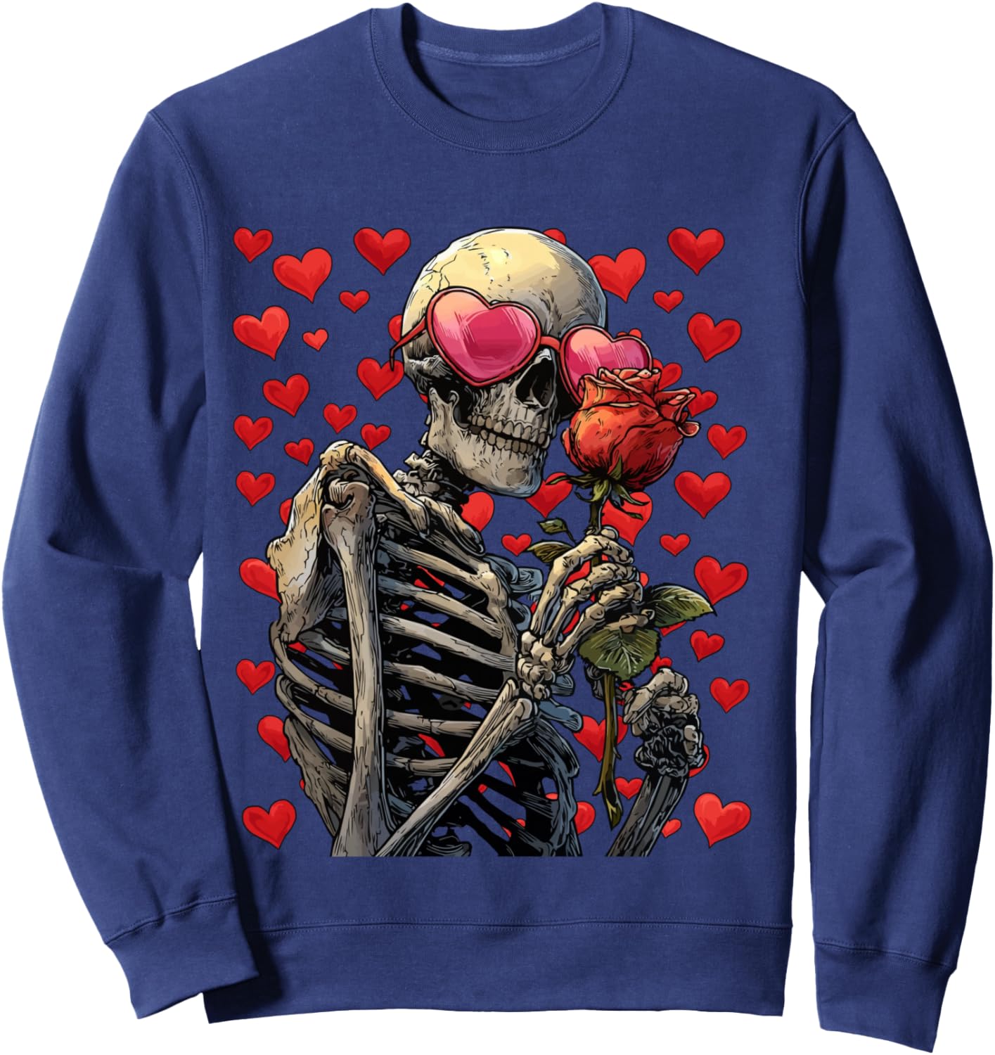 Glasses Skeleton with Heart Pink Gothic Valentine's Day Gothic Sweatshirt - Sweatshirt | Navy