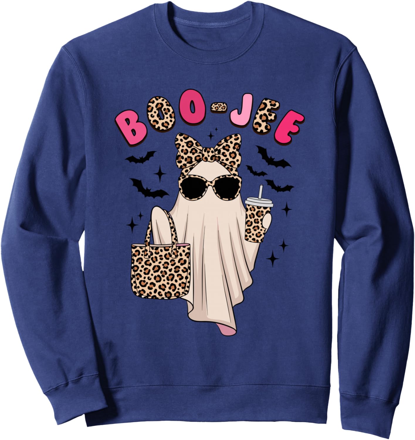 Coquette Leopard Ghost Coffee Boo-Jee Halloween Boujee Ghost Sweatshirt - Sweatshirt | Navy