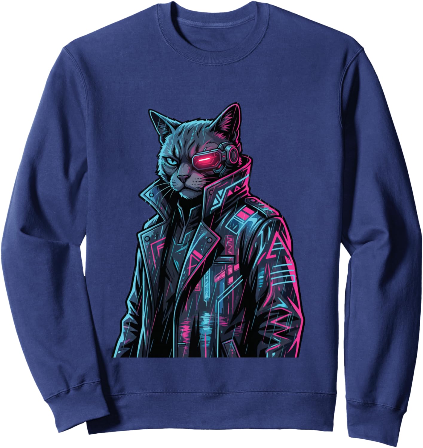 Cyberpunk Cat Cyborg Sci-Fi Synthwave Future Art Sweatshirt - Sweatshirt | Navy