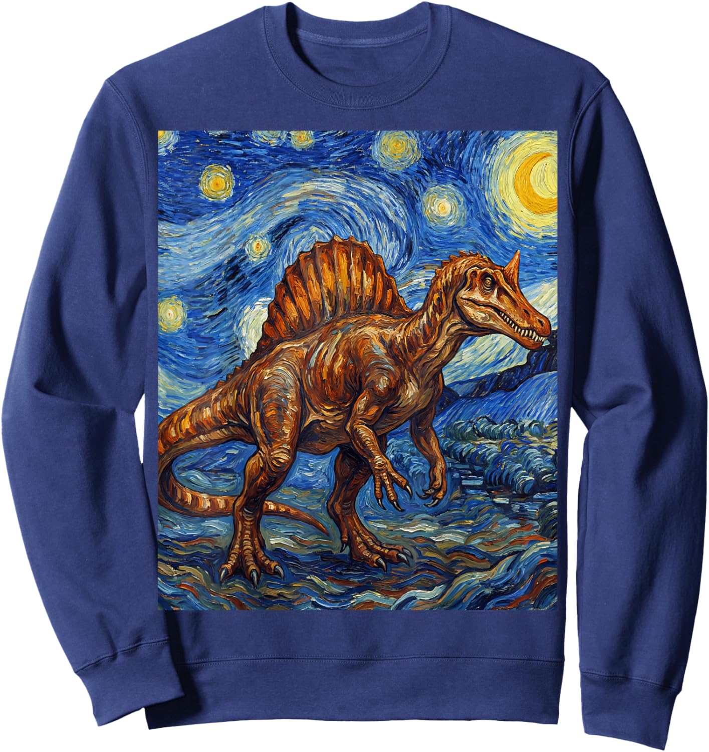 Spinosaurus Mirabilis Starry Night Dinosaur Art Fan Sweatshirt - Sweatshirt | Navy