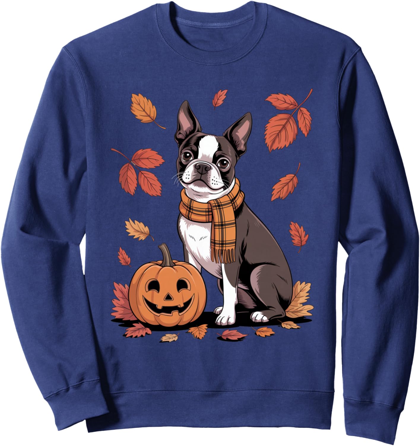Boston Terrier Dog Lover Pumpkin Fall Autumn Thanksgiving Sweatshirt - Sweatshirt | Navy