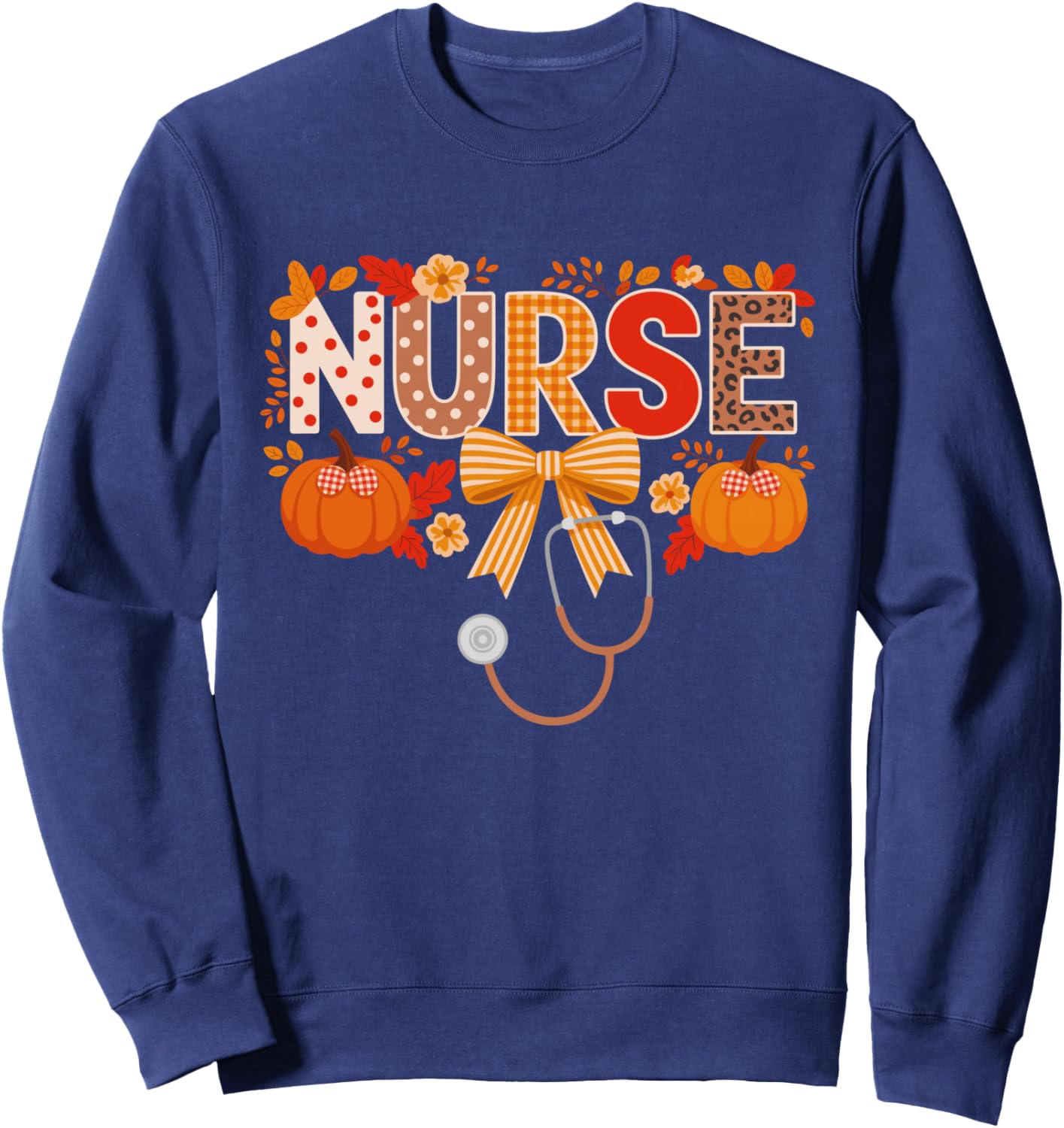 Thanksgiving Nursing Fall Autumn Vibes Coquette Nurse Sweatshirt - Sweatshirt | Navy