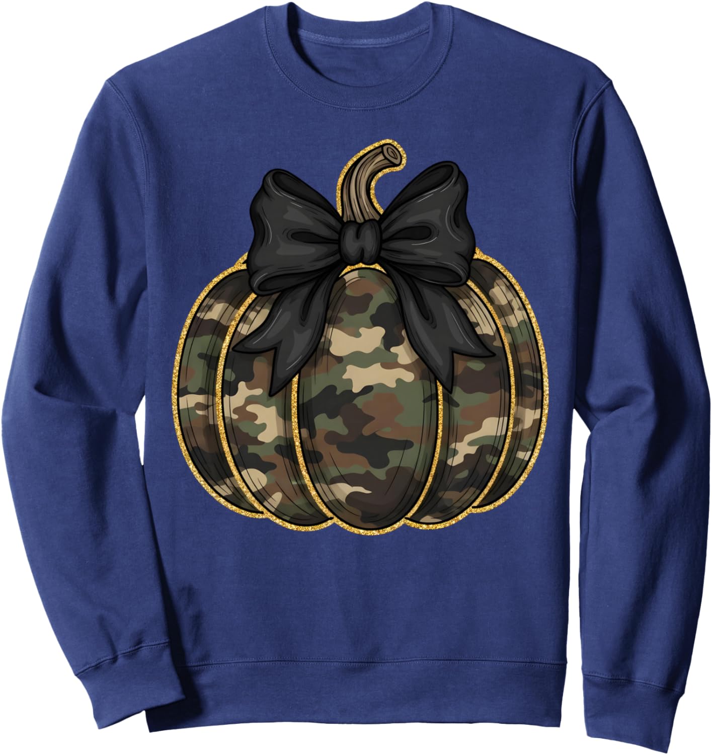 Coquette Autumn Camo Pumpkin Bow Girly Halloween Fall Women Sweatshirt - Sweatshirt | Navy