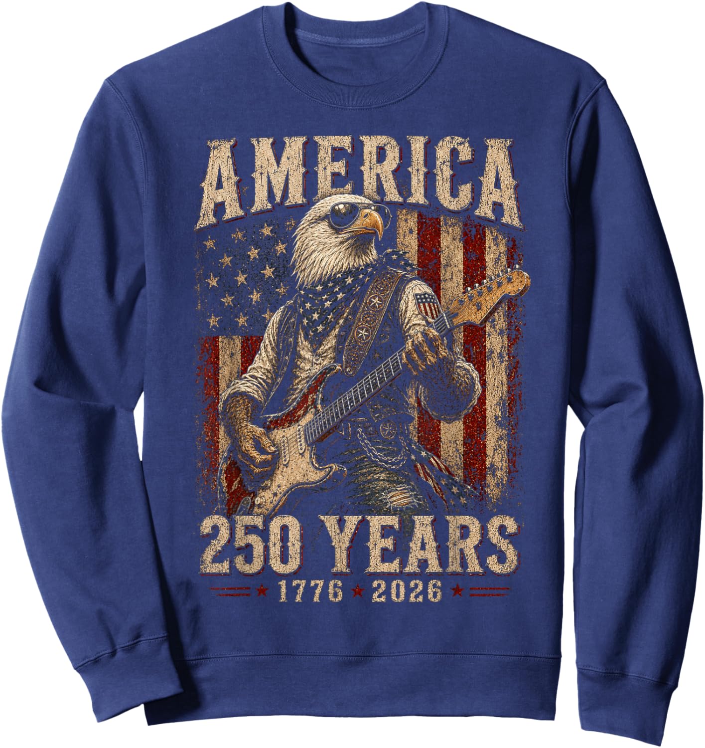 Vintage Eagle Playing Guitar 250 Years America 4th of July Sweatshirt - Sweatshirt | Navy