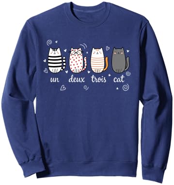 Un Deux Trois Cat Funny French Cat Design Cat Lovers Sweatshirt - Sweatshirt | Navy