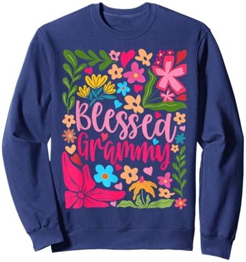 Blessed Grammy Retro Boho Flowers Floral Mother's Day Sweatshirt - Sweatshirt | Navy