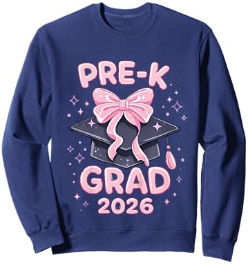 pre-k Graduation 2026 Pink Bow Preschool Grad 2026 Girls Sweatshirt - Sweatshirt | Navy