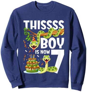 Kids 7th Reptile Birthday 7 Year Old Boy Snake Birthday Party Sweatshirt - Sweatshirt | Navy
