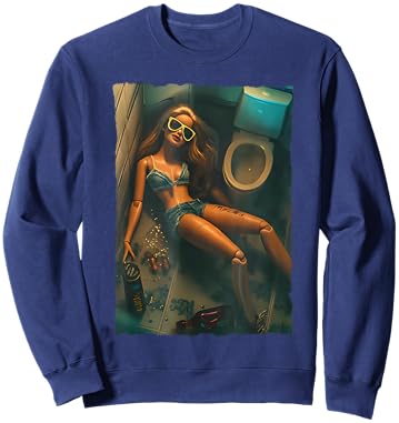 Funny Disgusting Doll face Drinking Meme Sweatshirt - Sweatshirt | Navy