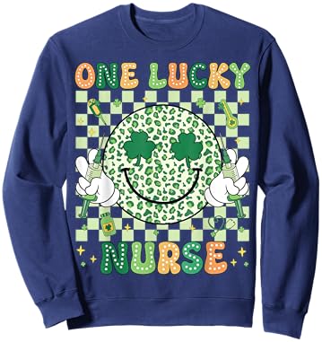 One Lucky Nurse St Patrick's Day Shamrock Irish Women Girl Sweatshirt - Sweatshirt | Navy