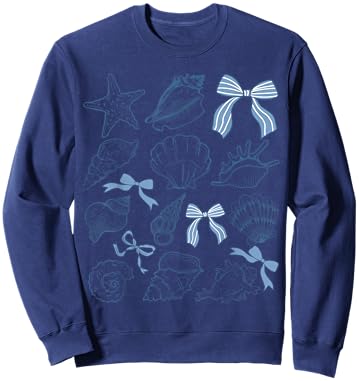 Coquette Bow Seashell Beach Coastal Retro Summer Vibes Sweatshirt - Sweatshirt | Navy