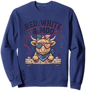 Vintage Cute Red, White and Moo Funny 4th of July Sweatshirt - Sweatshirt | Navy