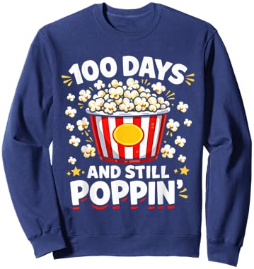 100th Day of School Popcorn 100 Days and Still Poppin Kids Sweatshirt - Sweatshirt | Navy