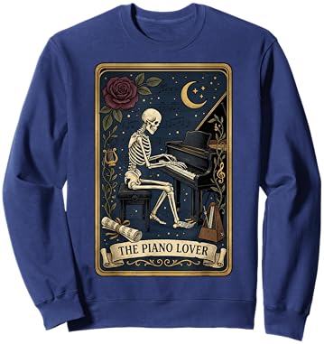 Piano Lover Tarot Card Gothic Skeleton Music Pianist Sweatshirt - Sweatshirt | Navy